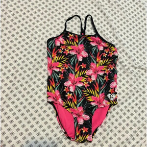 HURLEY Girl’s Tropical One Piece Racerback Swimsuit / Size: 7/8